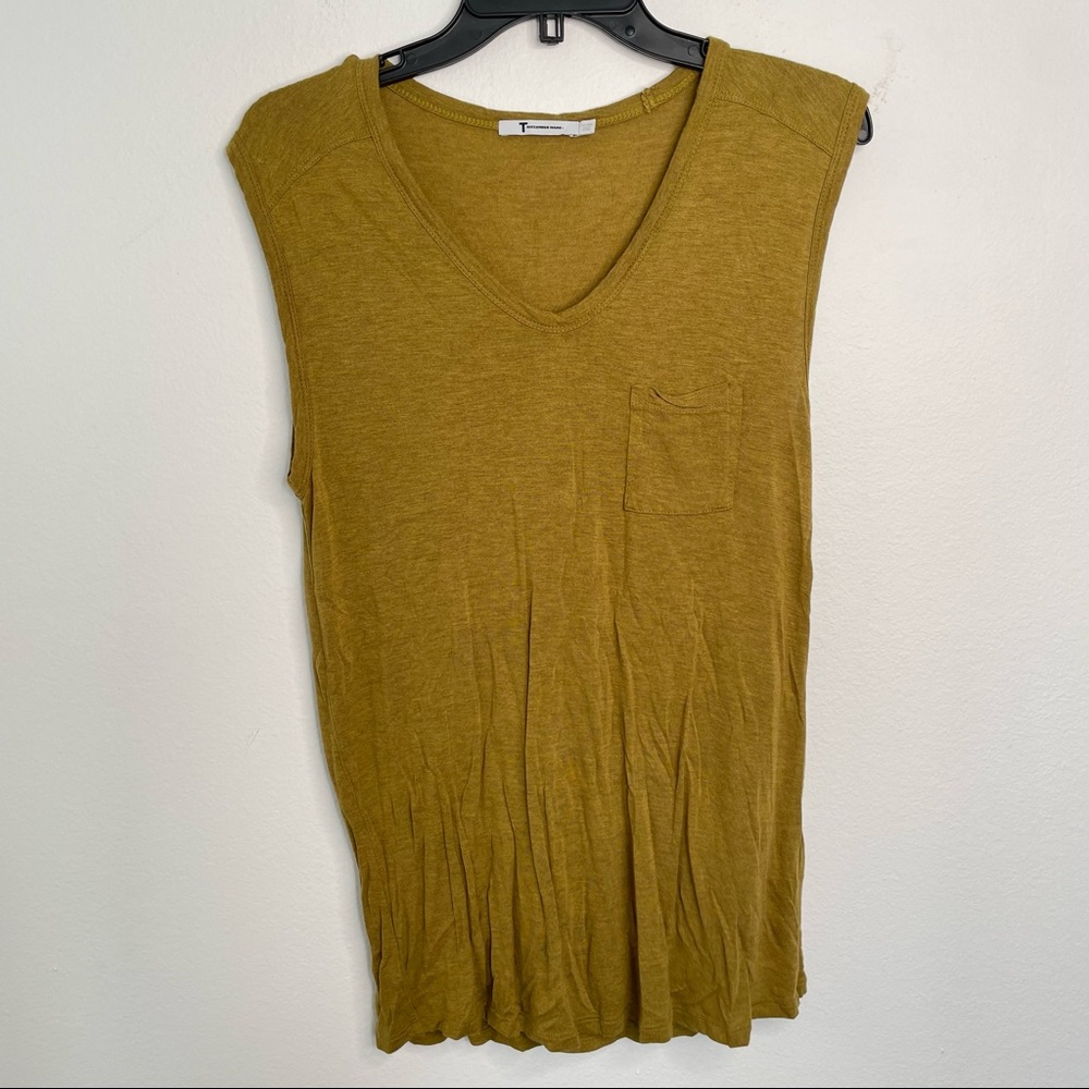T by Alexander Wang Top Womens Size Small Yellow Green Tank Pocket Loose Fit